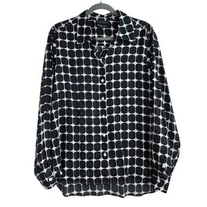 Foxcroft Geometric Print Roll Tab Sleeve Button Up wrinkle free Blouse